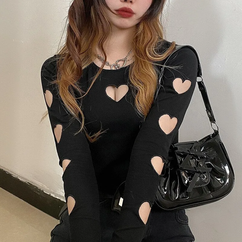 Cute Heart Cuts Crop Top